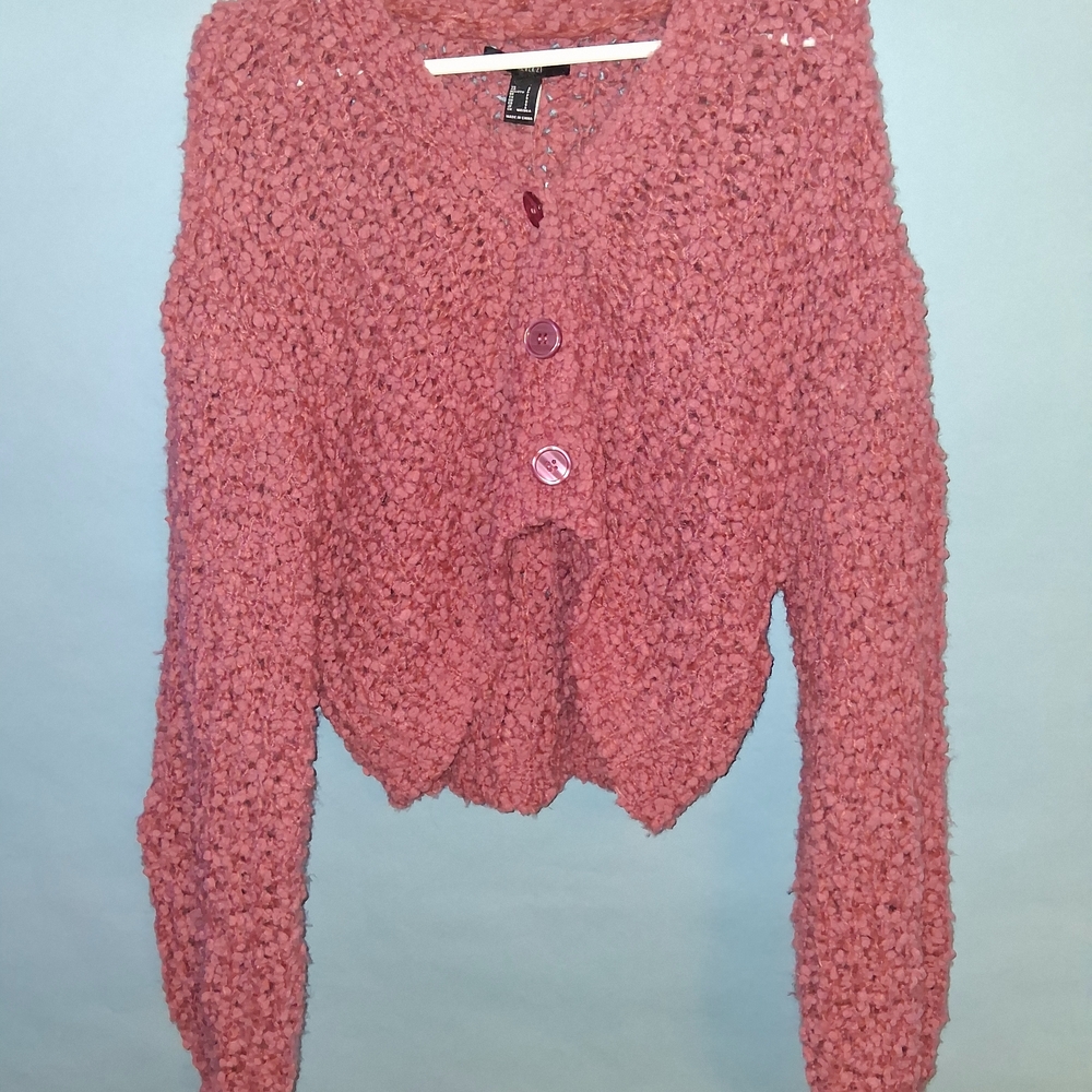 Forever 21 Dusty Rose Popcorn Knit Button-Front Cardigan